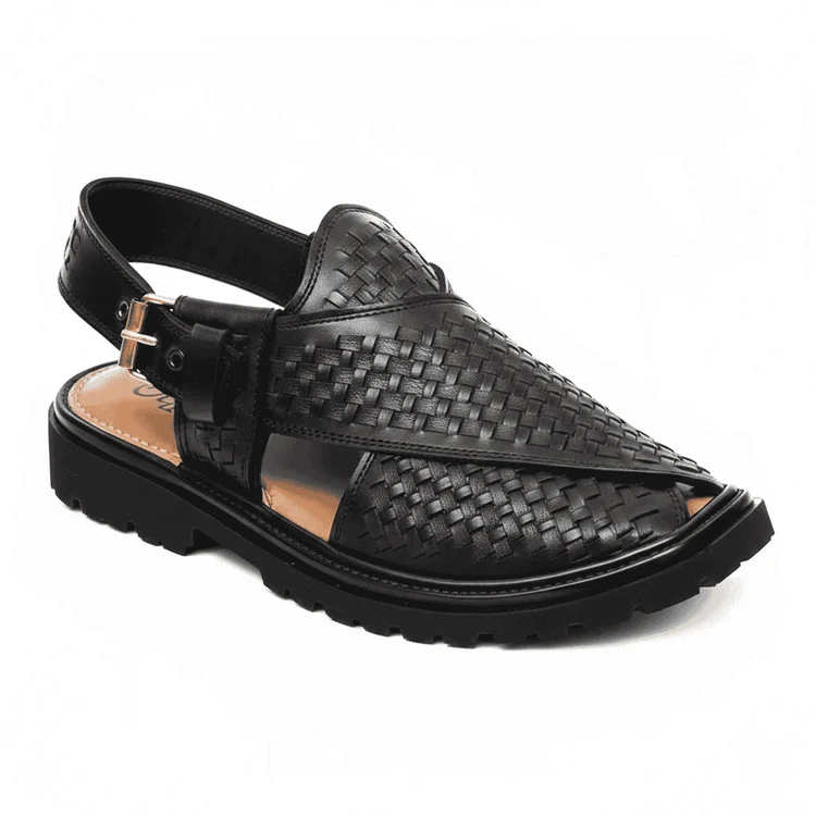 Black Peshawari Chappal with Vibram Sole - Image 3
